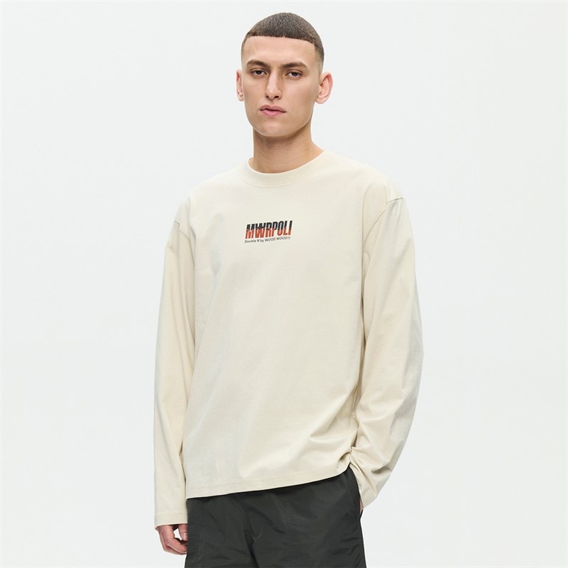 Wood Wood Mens Liam Long Sleeve T-Shirt Silver Birch