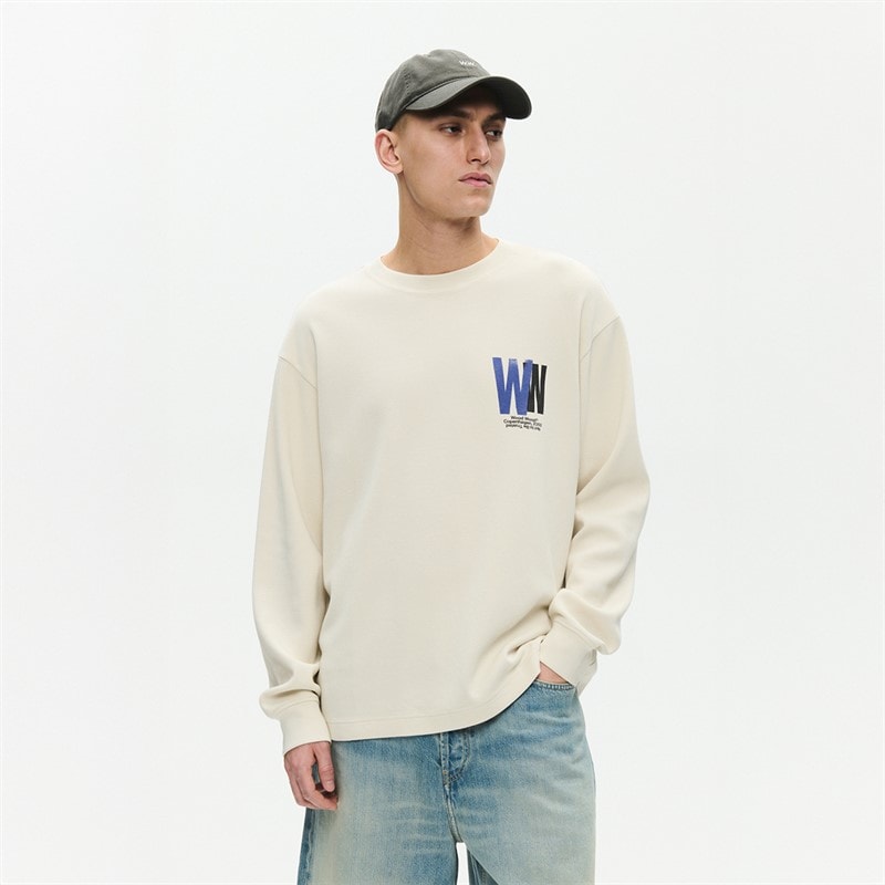 Wood Wood Mens Keisan Long Sleeve T-Shirt Silver Birch