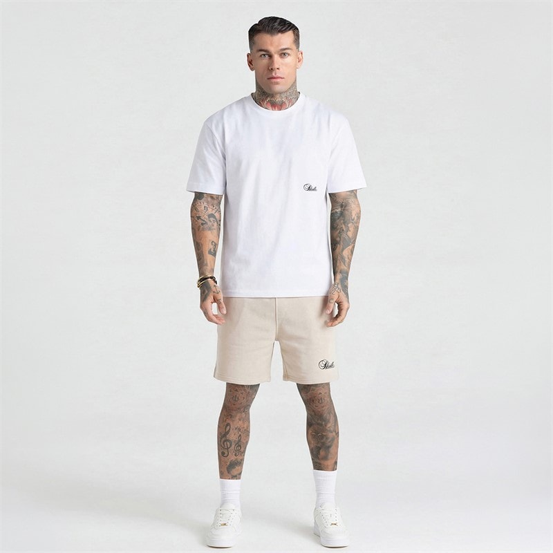 SikSilk Mens Essentials Shorts Ecru - Image 3