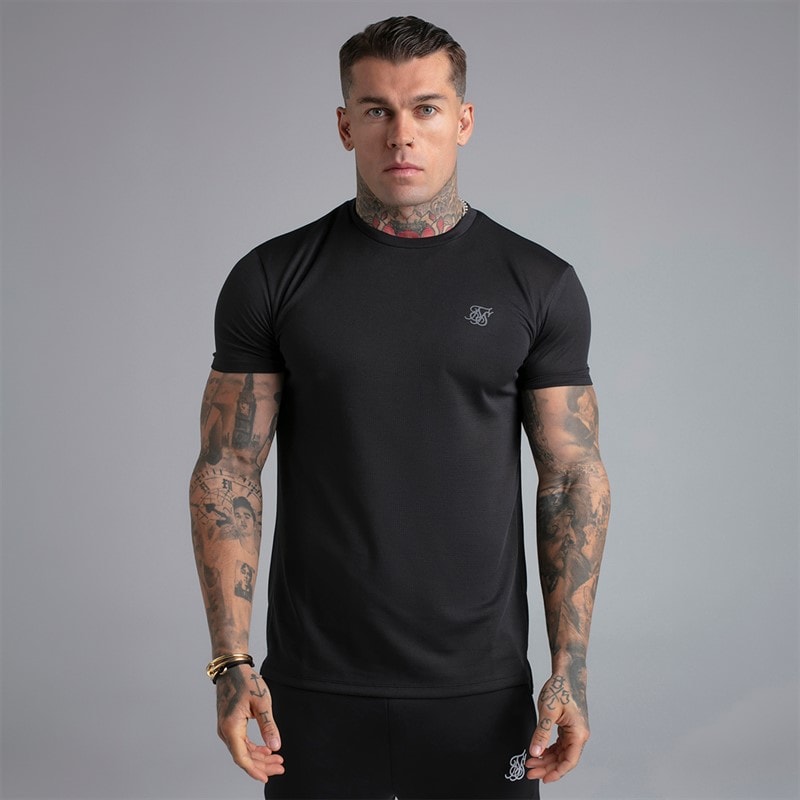 SikSilk Mens Two Pack Muscle Fit T-Shirts Black/Grey - Image 2