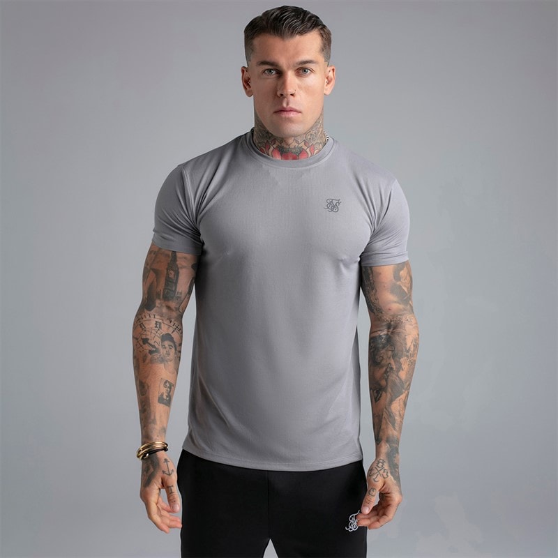 SikSilk Mens Two Pack Muscle Fit T-Shirts Black/Grey - Image 3