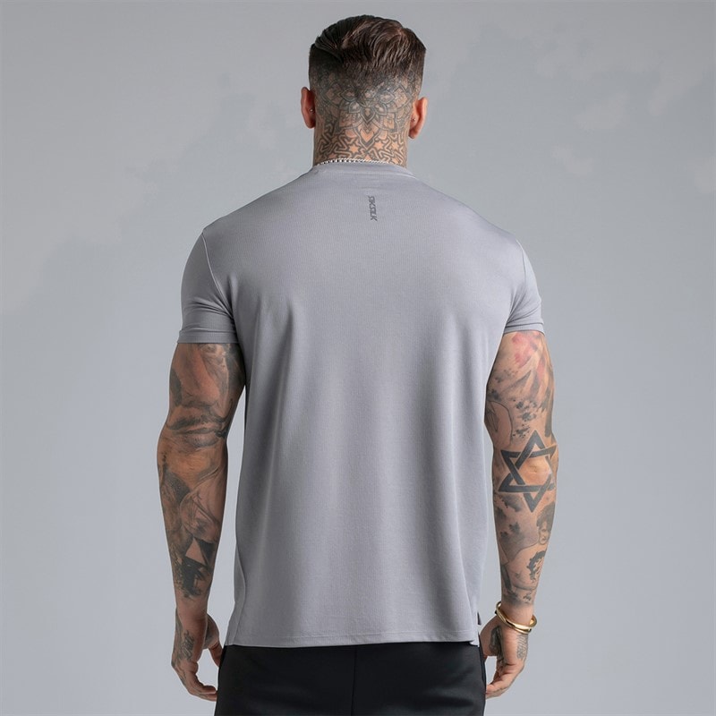 SikSilk Mens Two Pack Muscle Fit T-Shirts Black/Grey - Image 4