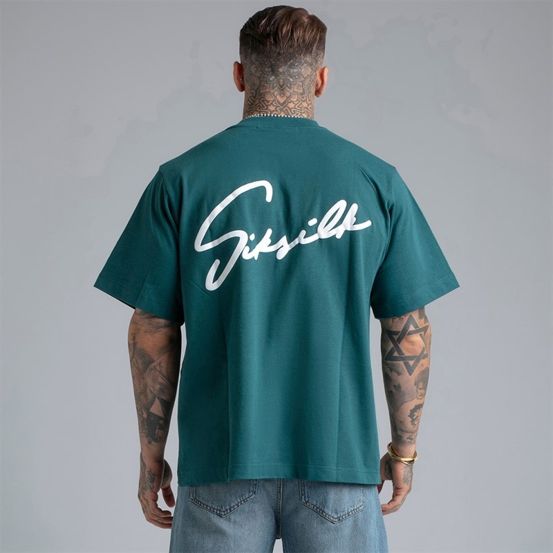 SikSilk Mens Script T-Shirt Green