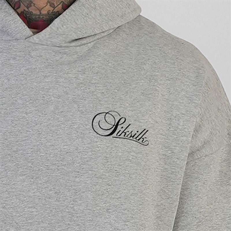 SikSilk Mens Essentials Hoodie Grey Marl - Image 2