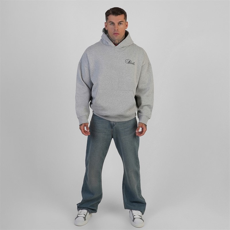 SikSilk Mens Essentials Hoodie Grey Marl - Image 3