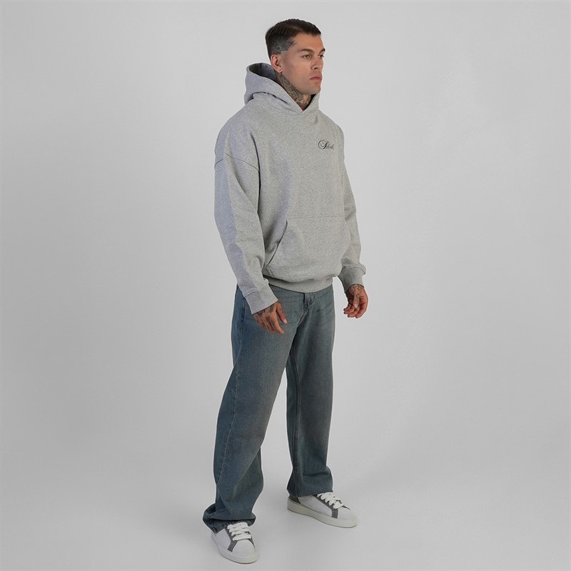 SikSilk Mens Essentials Hoodie Grey Marl - Image 4