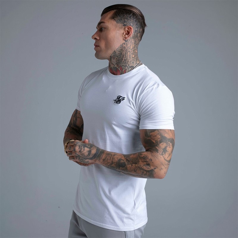SikSilk Mens Essentials T-Shirt White - Image 3