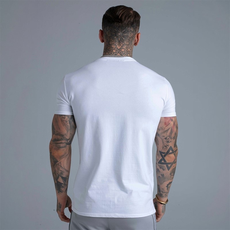 SikSilk Mens Essentials T-Shirt White - Image 4