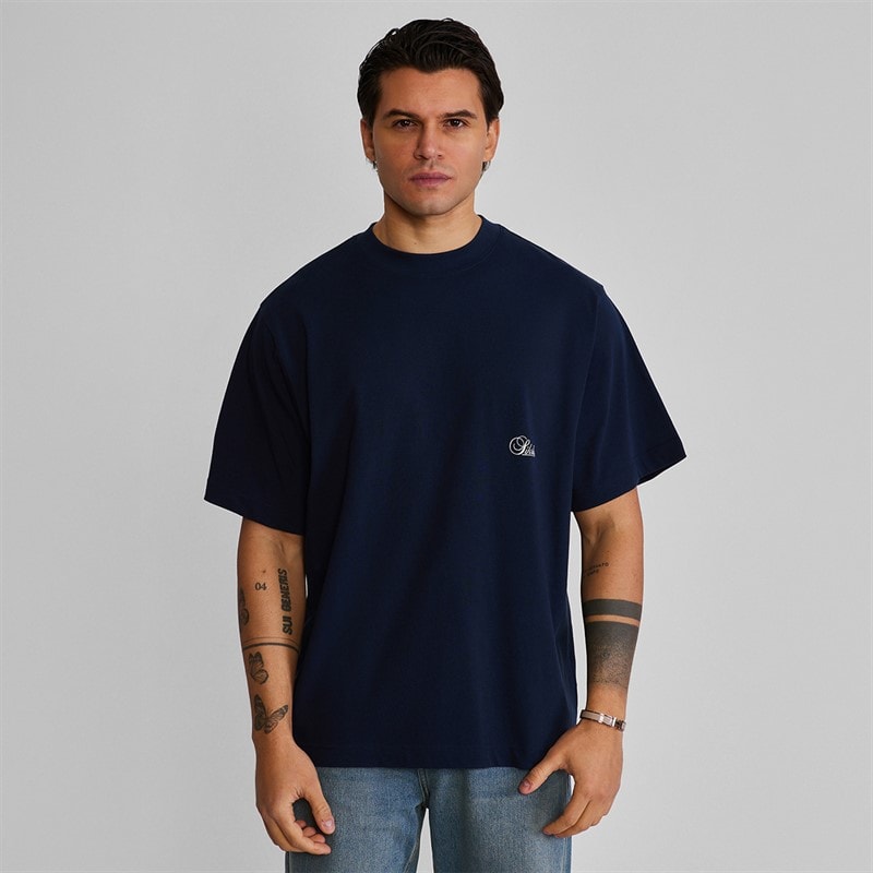 SikSilk Mens Oversized T-Shirt Navy