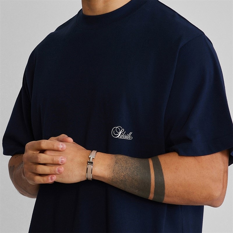 SikSilk Mens Oversized T-Shirt Navy - Image 2