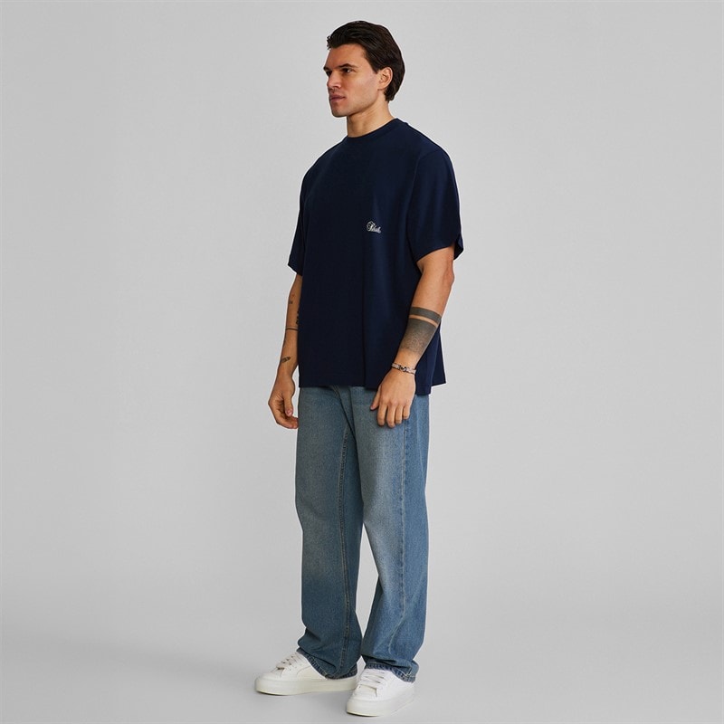 SikSilk Mens Oversized T-Shirt Navy - Image 4