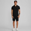 SikSilk Mens Polo Shirt And Shorts Set Black