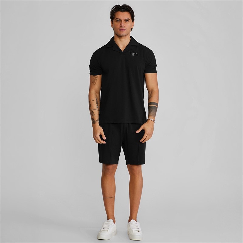 SikSilk Mens Polo Shirt And Shorts Set Black