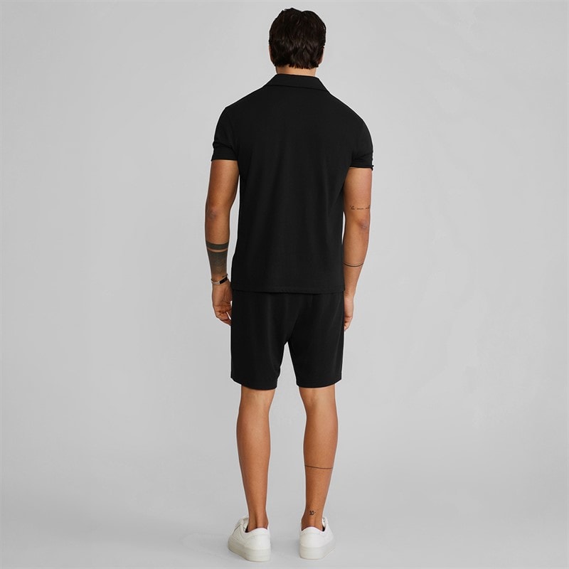 SikSilk Mens Polo Shirt And Shorts Set Black - Image 2