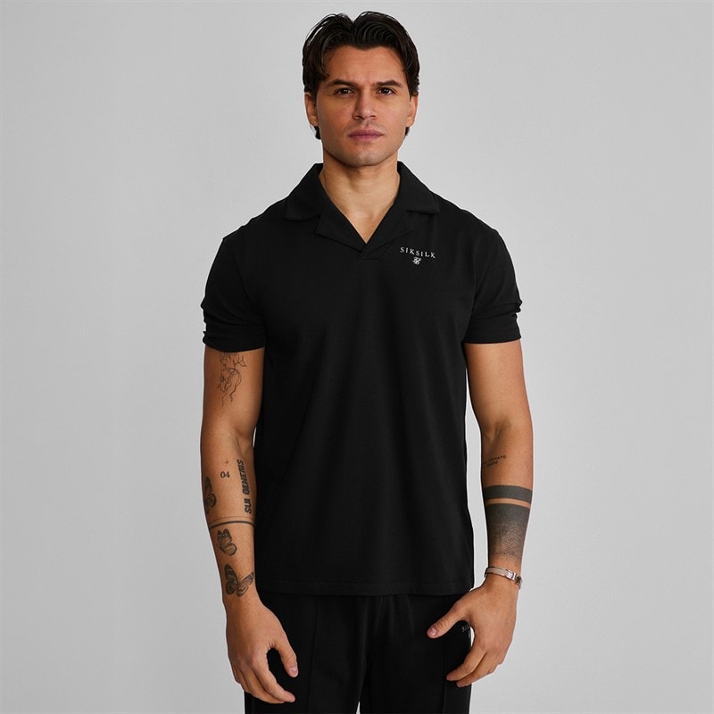 SikSilk Mens Polo Shirt And Shorts Set Black - Image 3