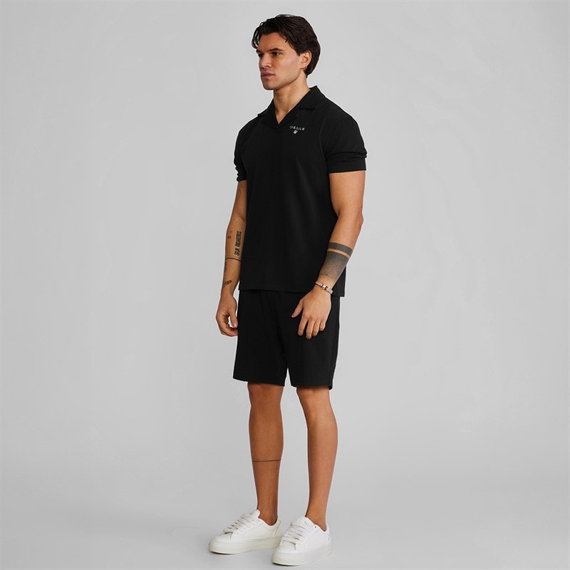 SikSilk Mens Polo Shirt And Shorts Set Black - Image 4