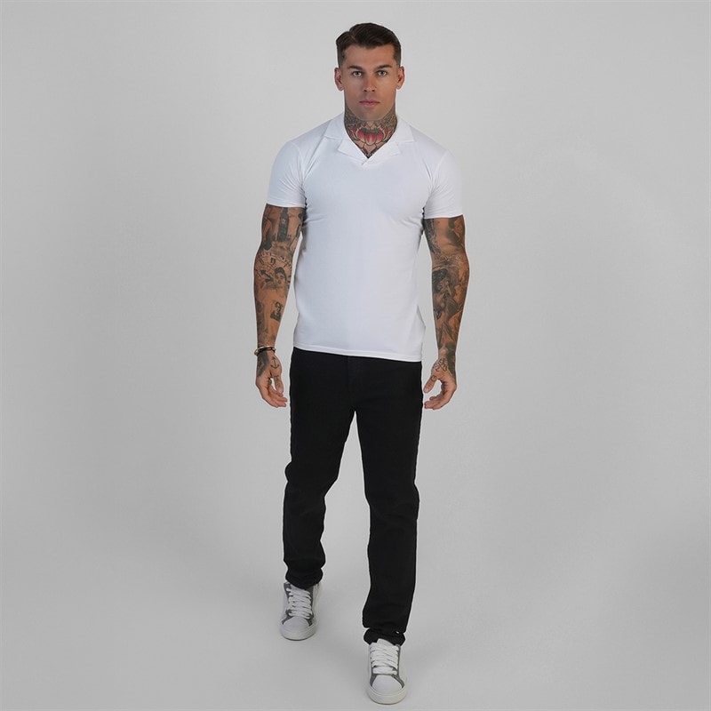 SikSilk Mens Revere Polo Shirt White - Image 3