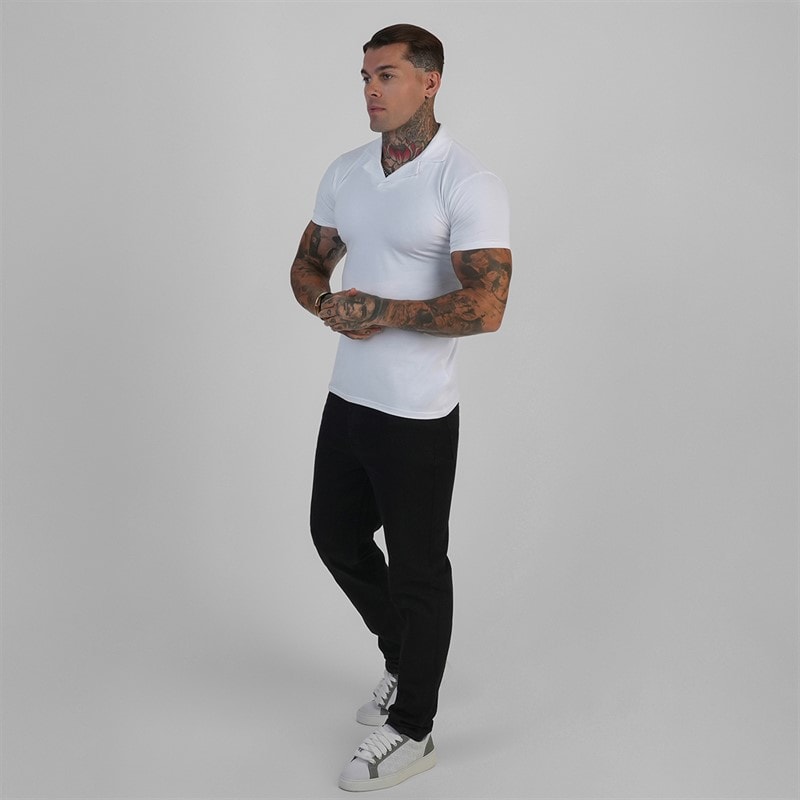 SikSilk Mens Revere Polo Shirt White - Image 4