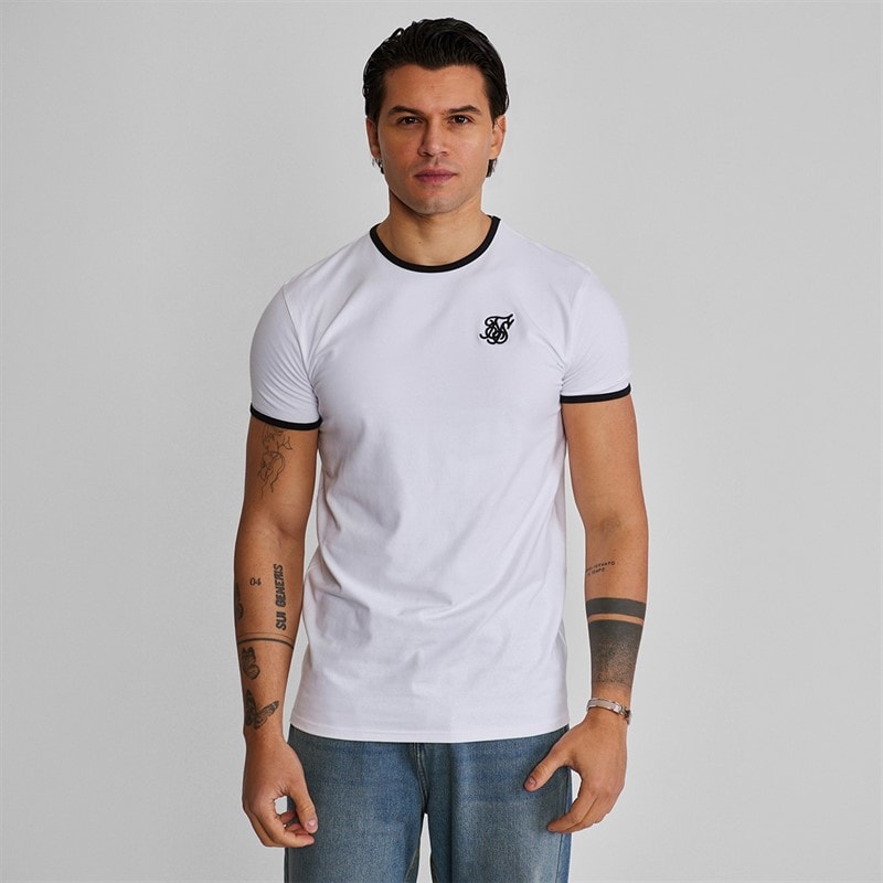 SikSilk Mens Ringer T-Shirt White/Black