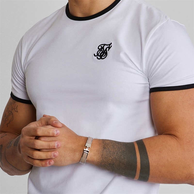 SikSilk Mens Ringer T-Shirt White/Black - Image 2