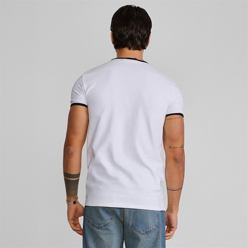 SikSilk Mens Ringer T-Shirt White/Black - Image 3