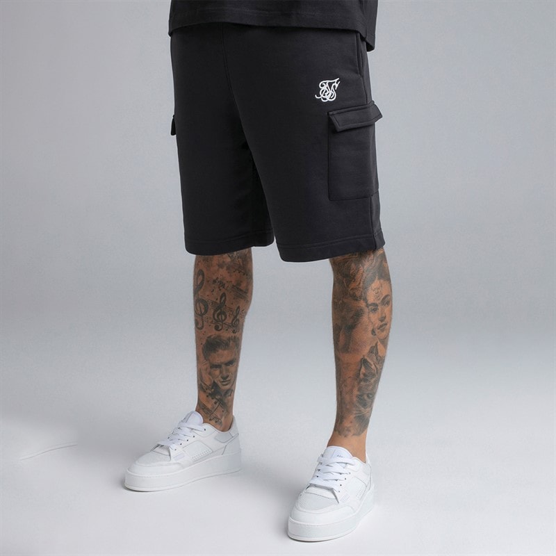 SikSilk Mens Essential Cargo Shorts Black