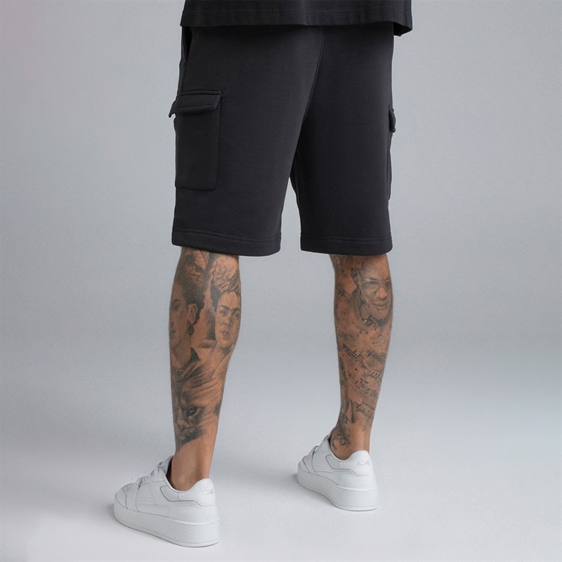 SikSilk Mens Essential Cargo Shorts Black - Image 2