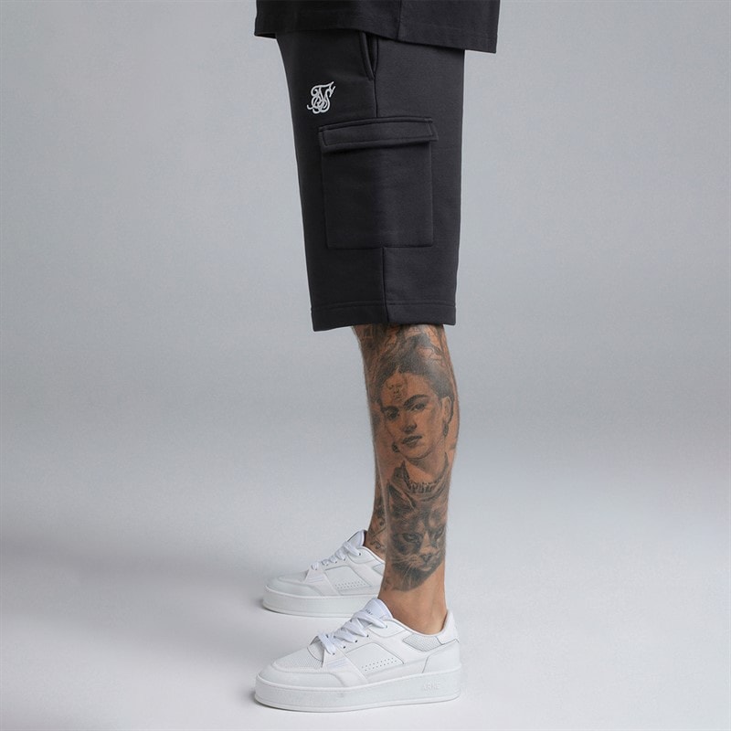 SikSilk Mens Essential Cargo Shorts Black - Image 3