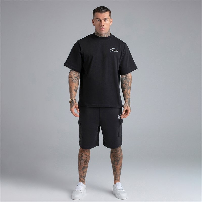 SikSilk Mens Essential Cargo Shorts Black - Image 4