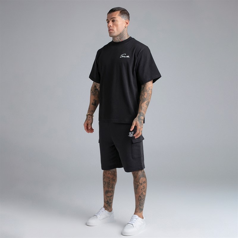 SikSilk Mens Essential Cargo Shorts Black - Image 5