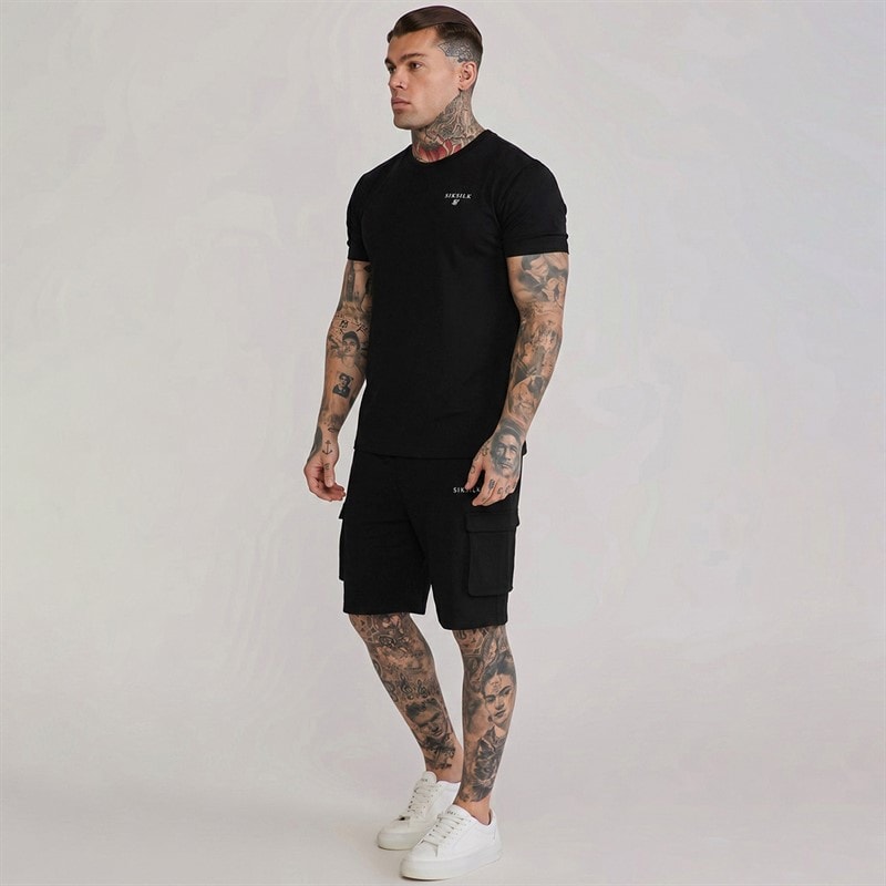 SikSilk Mens T-Shirt And Shorts Set Black - Image 1