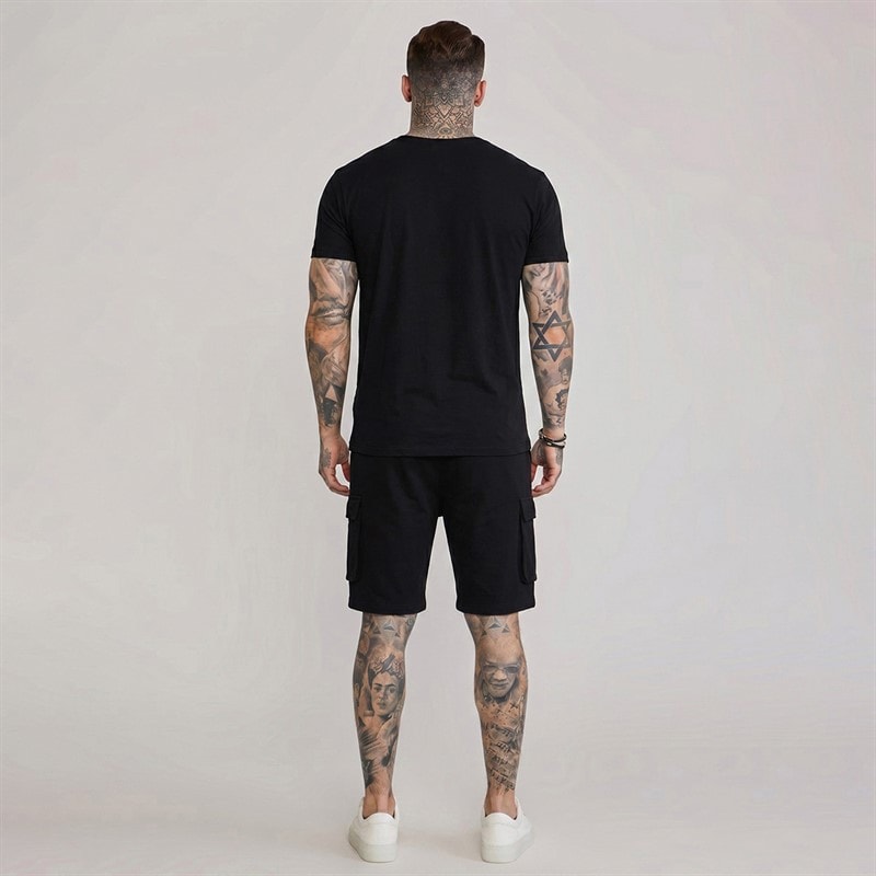 SikSilk Mens T-Shirt And Shorts Set Black - Image 2