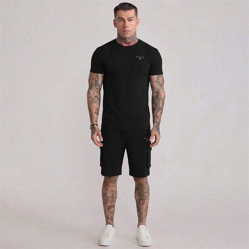 SikSilk Mens T-Shirt And Shorts Set Black - Image 5