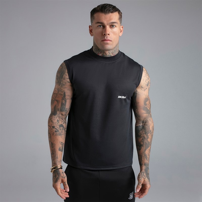 SikSilk Mens Sleeveless T-Shirt Black - Image 1