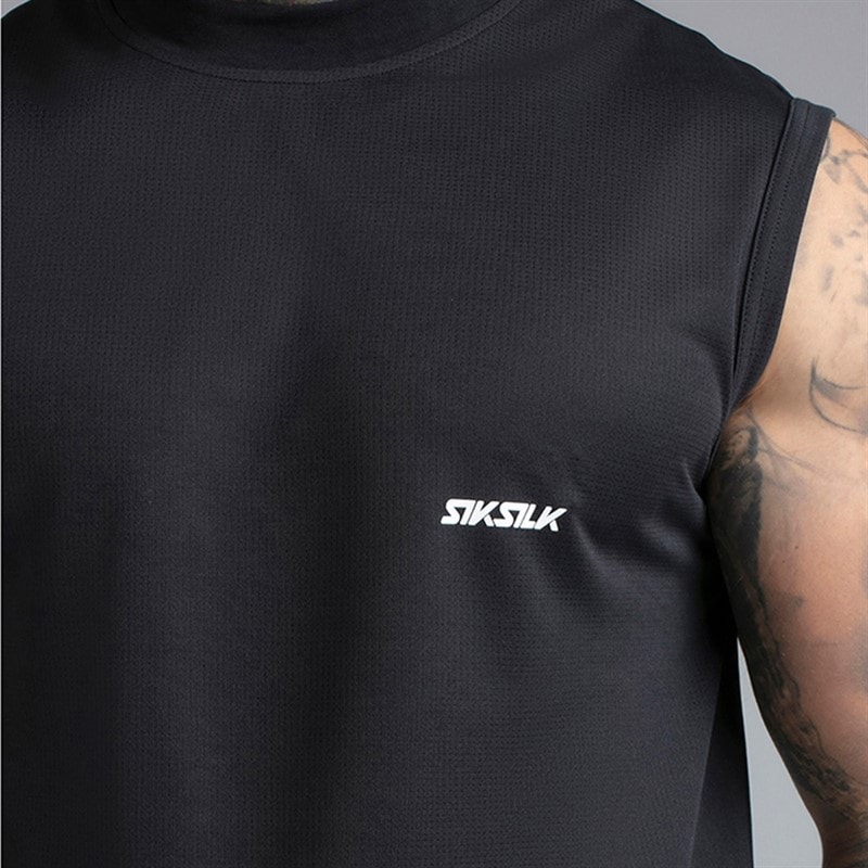 SikSilk Mens Sleeveless T-Shirt Black - Image 3