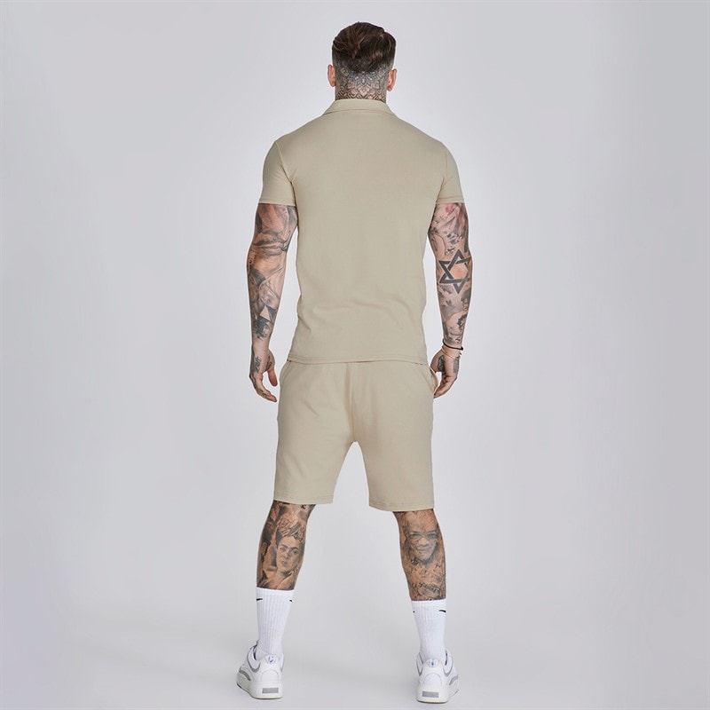 SikSilk Mens Polo Shirt And Shorts Set Beige - Image 2