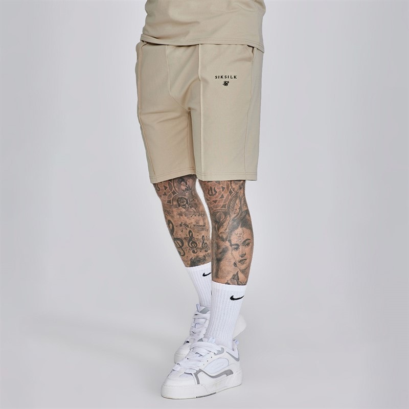 SikSilk Mens Polo Shirt And Shorts Set Beige - Image 4