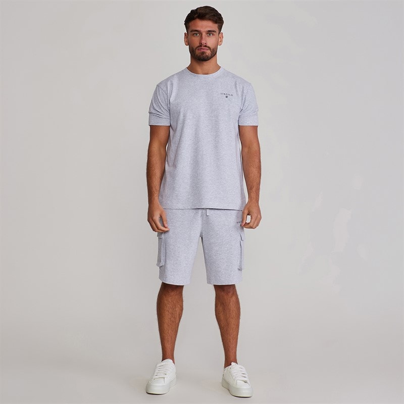 SikSilk Mens T-Shirt And Shorts Set Grey Marl