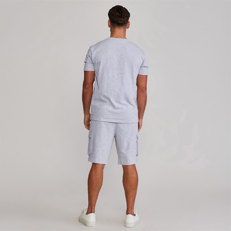 SikSilk Mens T-Shirt And Shorts Set Grey Marl - Image 2