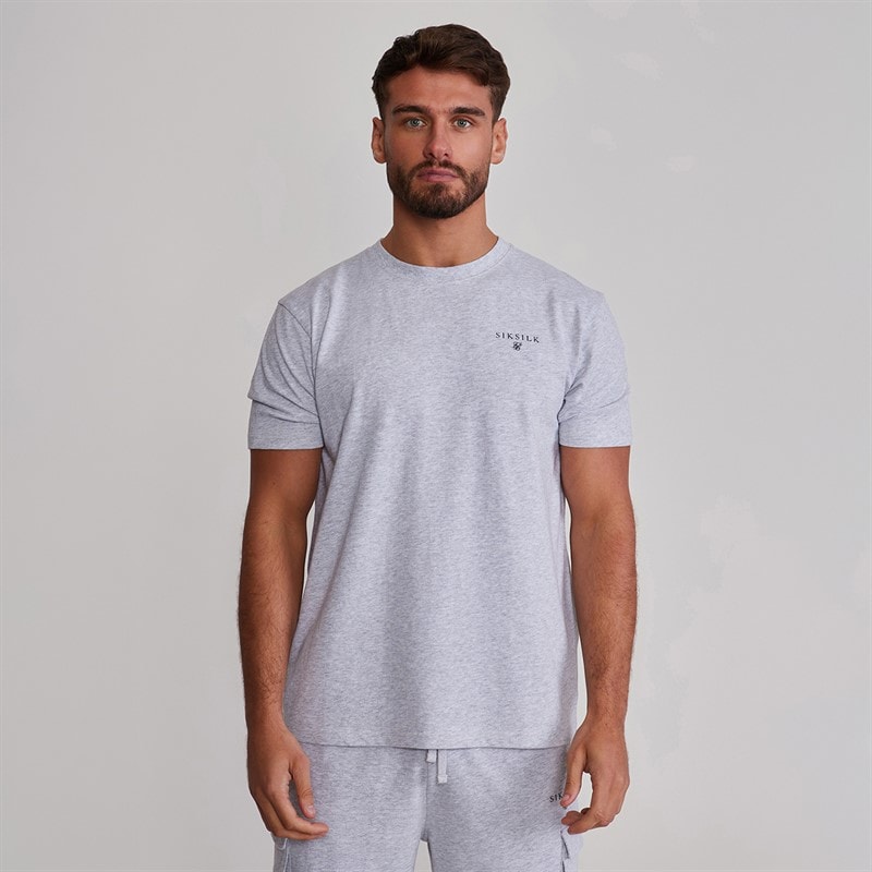 SikSilk Mens T-Shirt And Shorts Set Grey Marl - Image 3