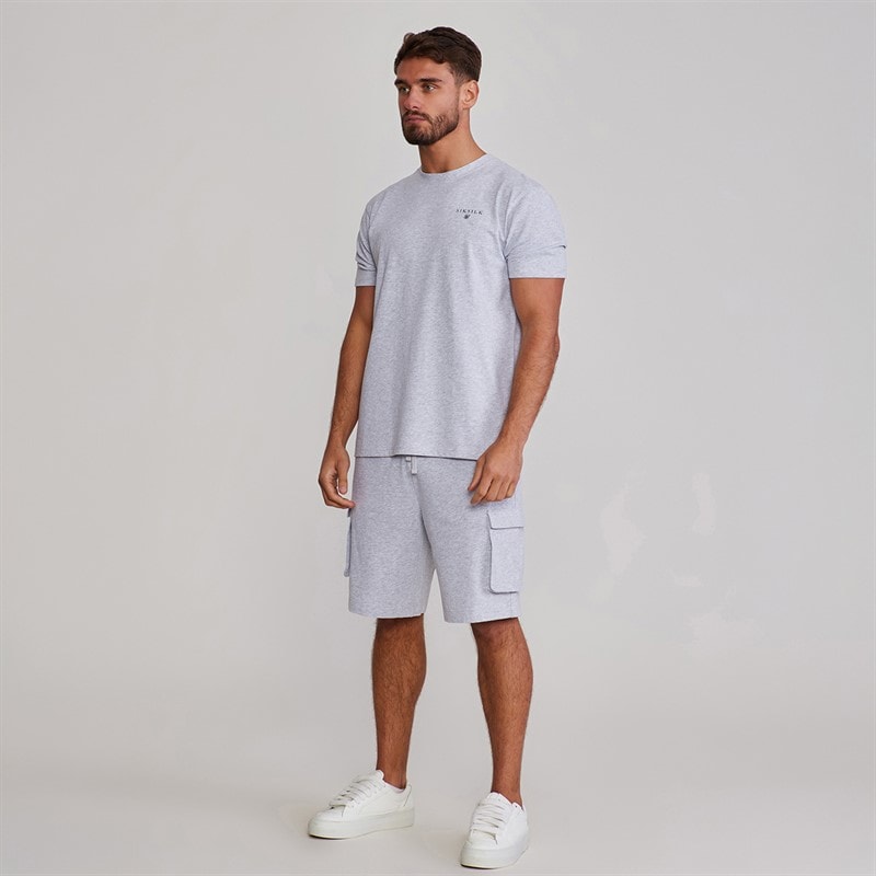SikSilk Mens T-Shirt And Shorts Set Grey Marl - Image 5