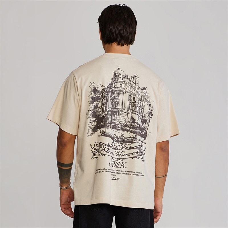 SikSilk Mens Graphic T-Shirt Ecru - Image 1