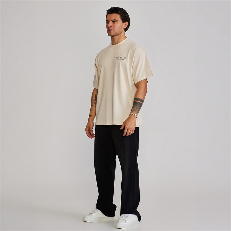 SikSilk Mens Graphic T-Shirt Ecru - Image 5
