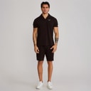 SikSilk Mens Polo Shirt And Shorts Set Brown