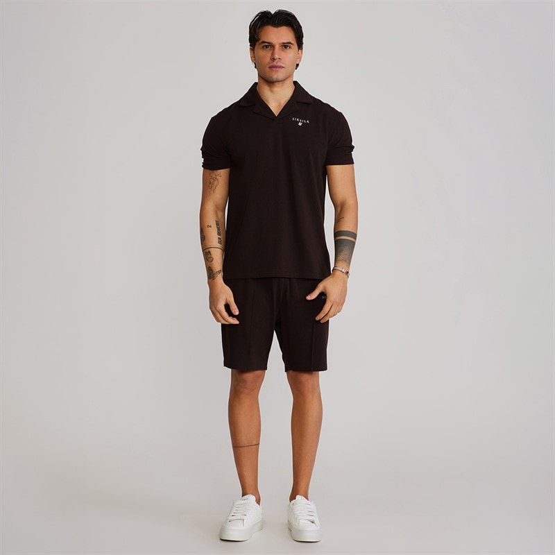 SikSilk Mens Polo Shirt And Shorts Set Brown