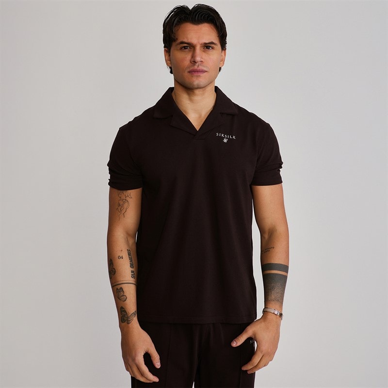 SikSilk Mens Polo Shirt And Shorts Set Brown - Image 3