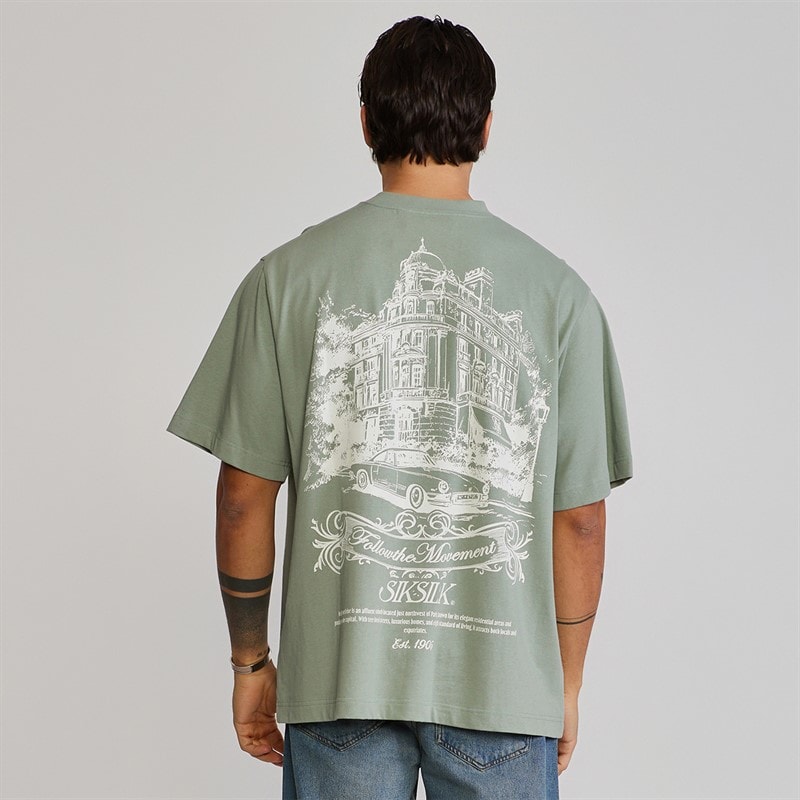 SikSilk Mens Graphic T-Shirt Green - Image 1