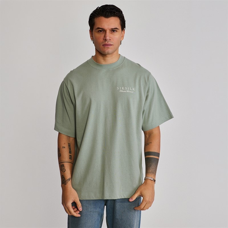 SikSilk Mens Graphic T-Shirt Green - Image 2