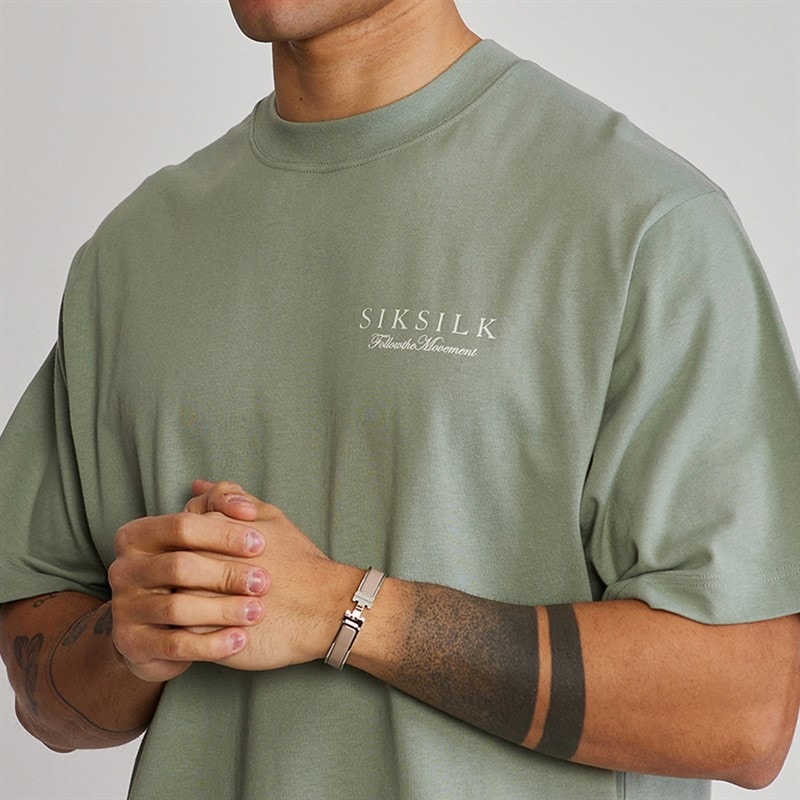 SikSilk Mens Graphic T-Shirt Green - Image 3