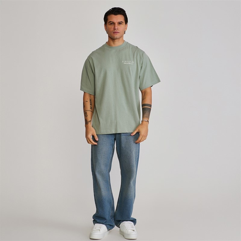 SikSilk Mens Graphic T-Shirt Green - Image 4